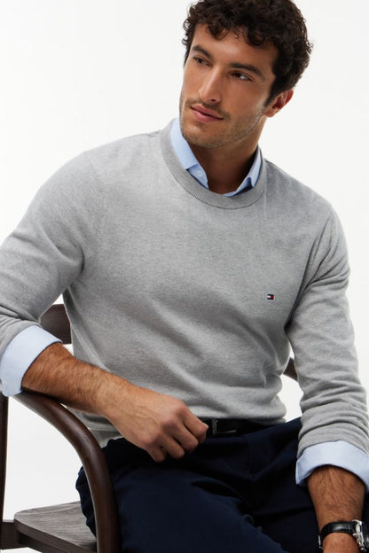 Tommy Hilfiger Pima Cotton Cashmere Crew Neck Jumper Light Grey
