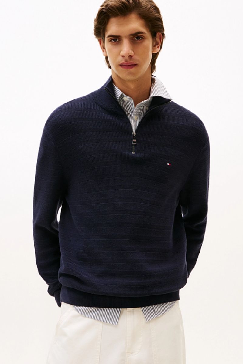 Tommy Hilfiger Stripe Structure Zip Navy