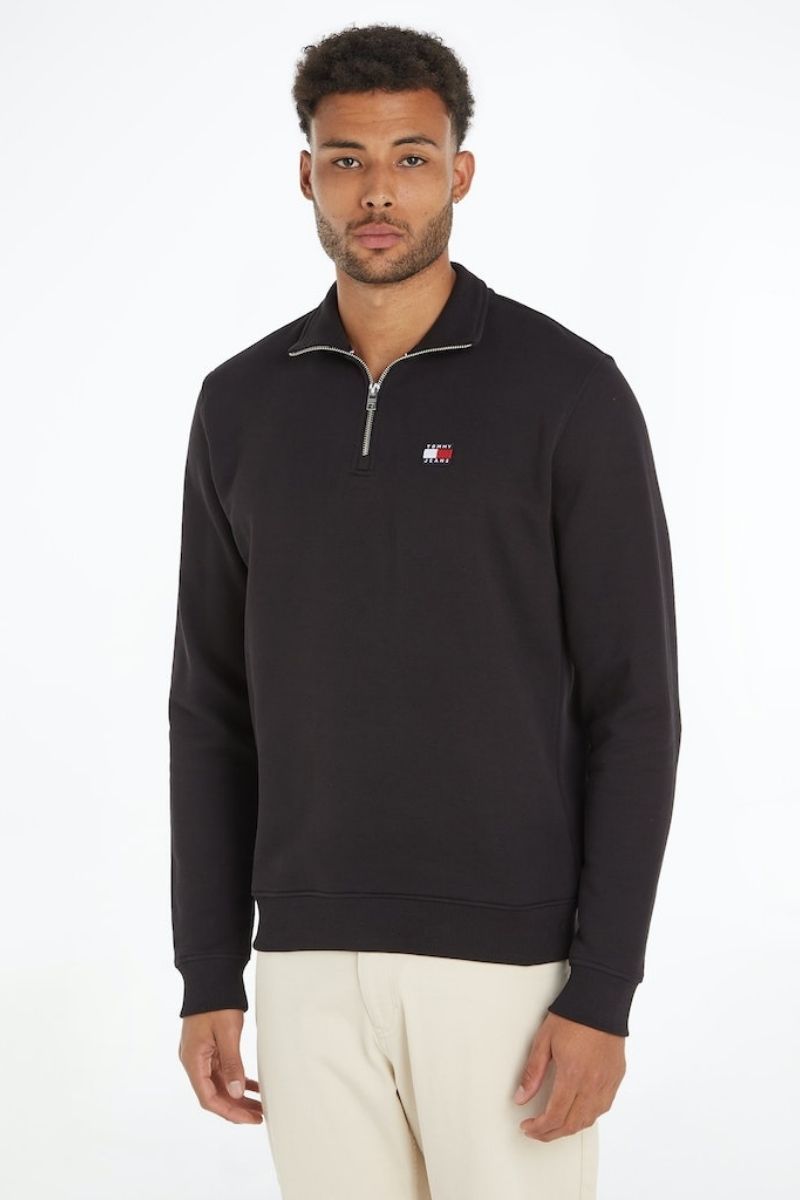 Tommy Jeans 1/4 Zip Badge Sweatshirt Black