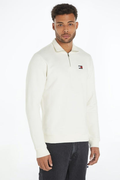 Tommy Jeans 1/4 Zip Badge Sweatshirt White