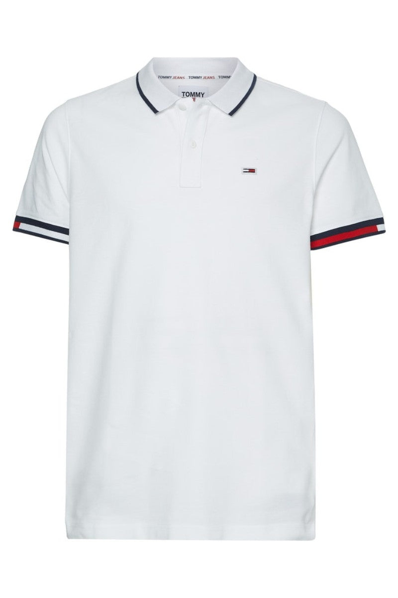 Tommy Jeans Slim Flag Cuffs Polo White