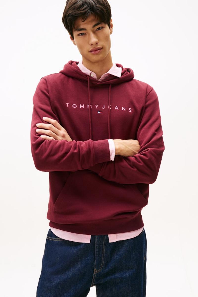 Tommy Jeans Linear Logo Hoodie Red Wine