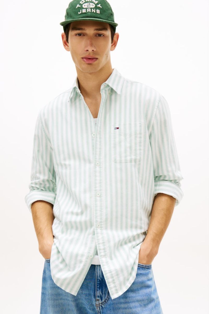 Tommy Jeans Reg Oxford Stripe Shirt Green