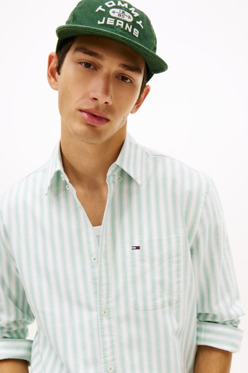 Tommy Jeans Reg Oxford Stripe Shirt Green