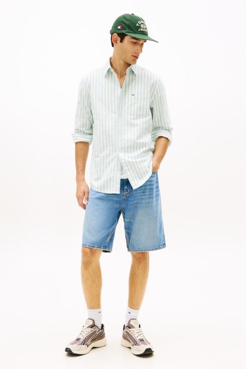 Tommy Jeans Reg Oxford Stripe Shirt Green