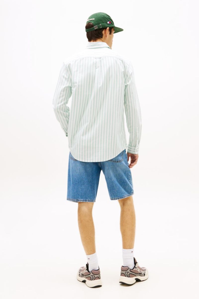 Tommy Jeans Reg Oxford Stripe Shirt Green