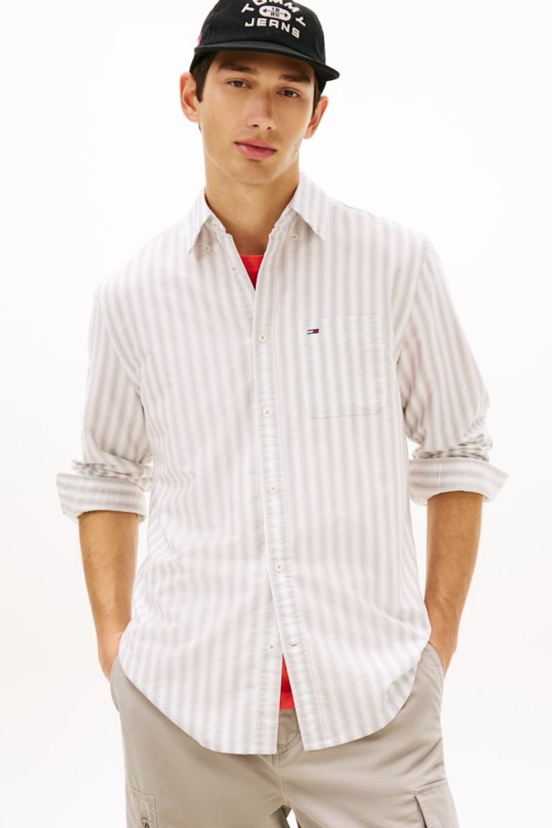 Tommy Jeans Reg Oxford Stripe Shirt Ivy Mink