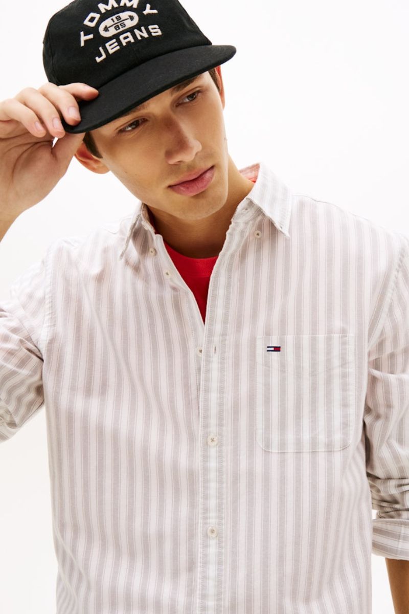 Tommy Jeans Reg Oxford Stripe Shirt Ivy Mink