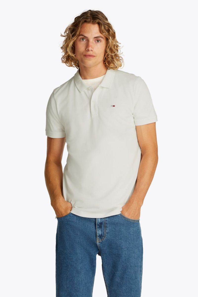 Tommy Jeans Slim Placket Polo Ecru