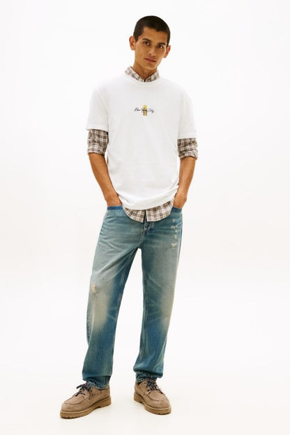Tommy Jeans Reg Signature Block T-Shirt Ecru
