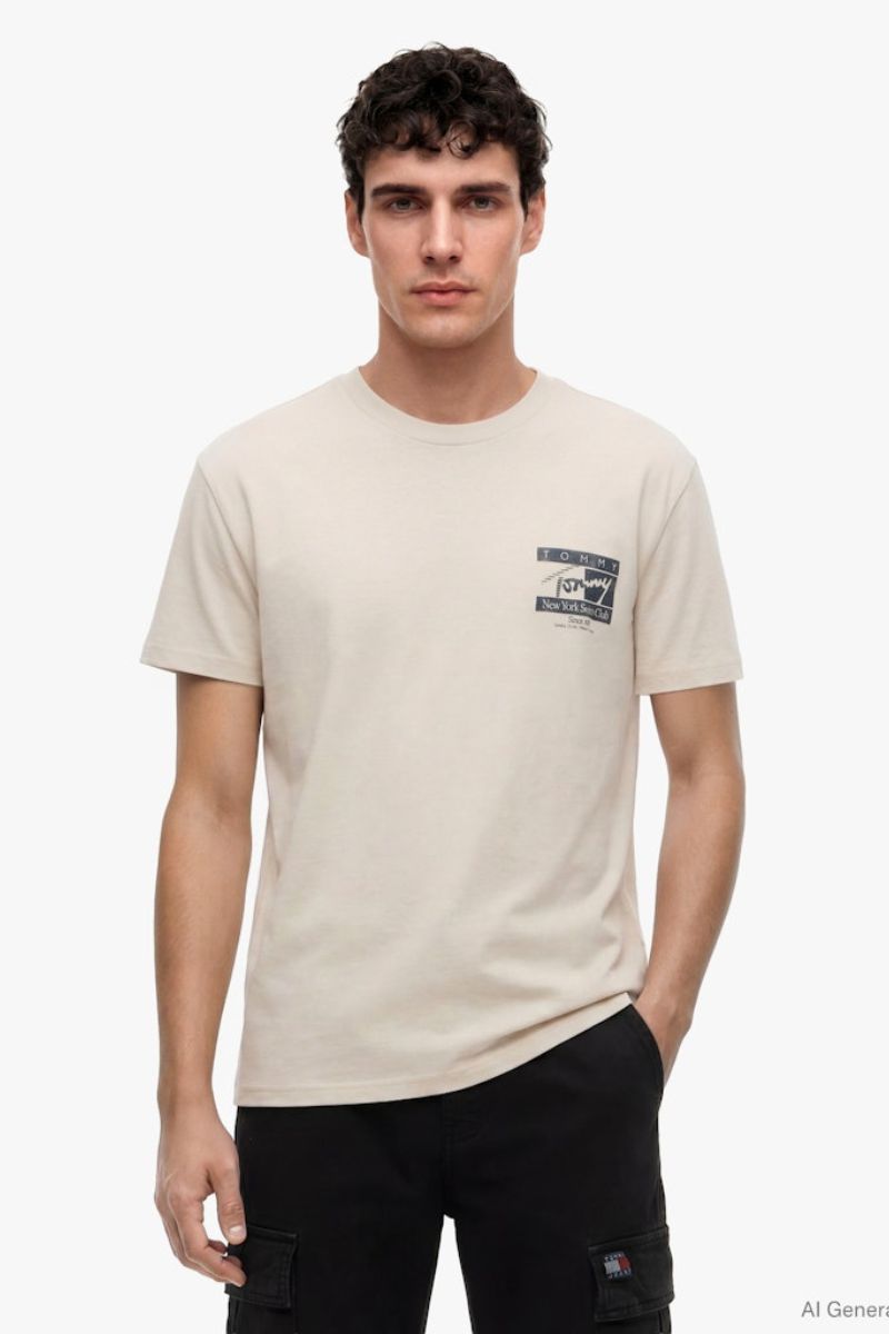 Tommy Jeans Reg Signature Flag T-Shirt Beige