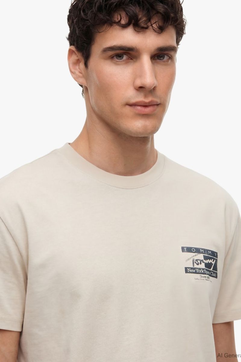 Tommy Jeans Reg Signature Flag T-Shirt Beige