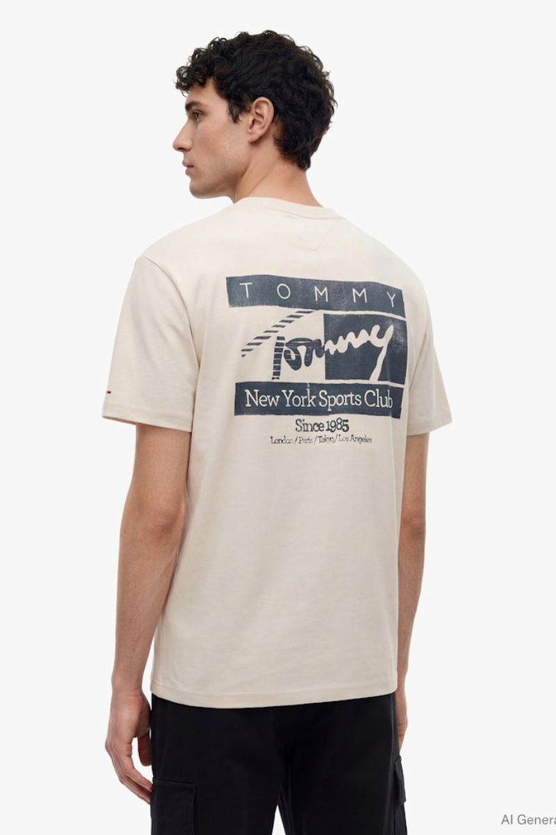 Tommy Jeans Reg Signature Flag T-Shirt Beige