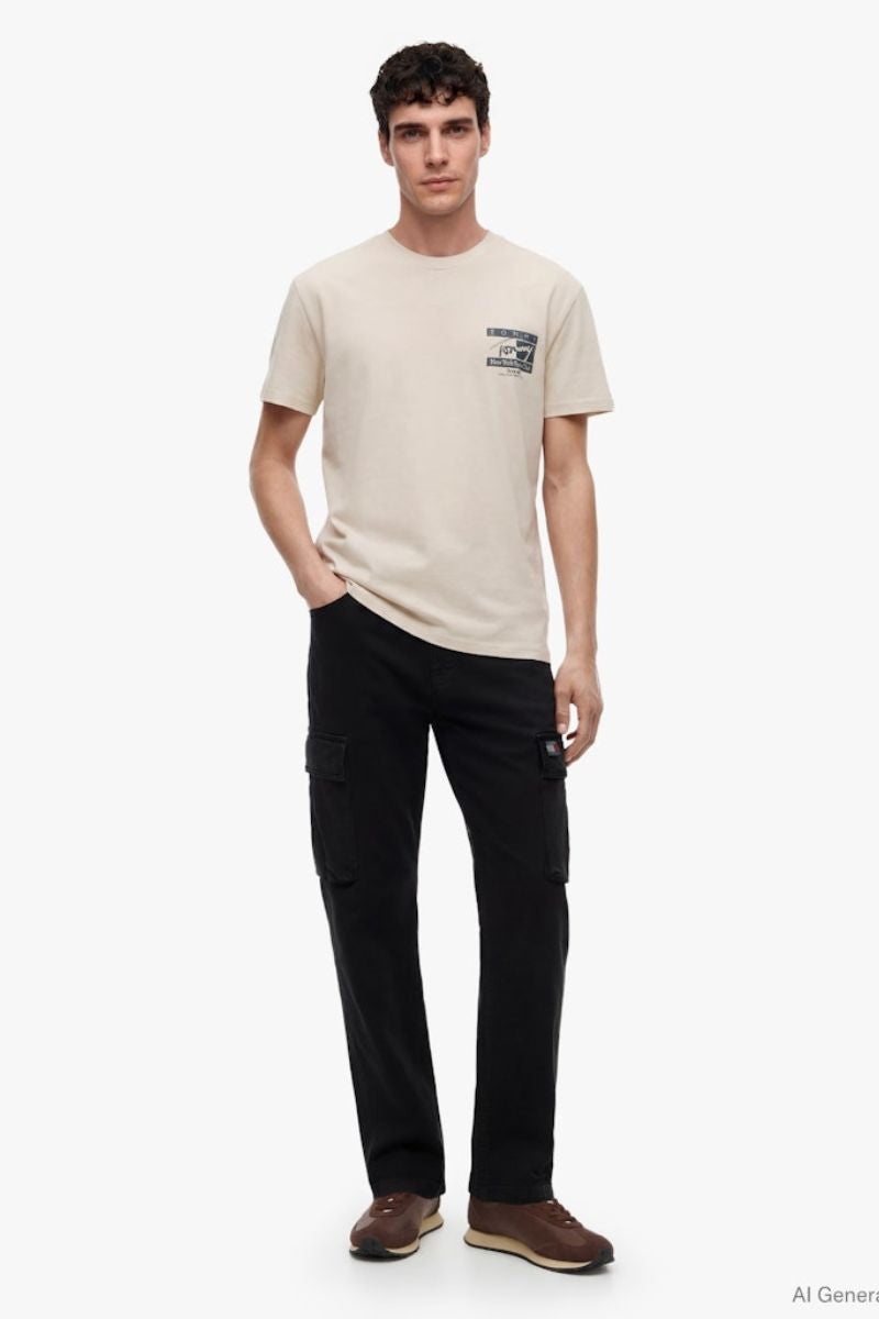 Tommy Jeans Reg Signature Flag T-Shirt Beige