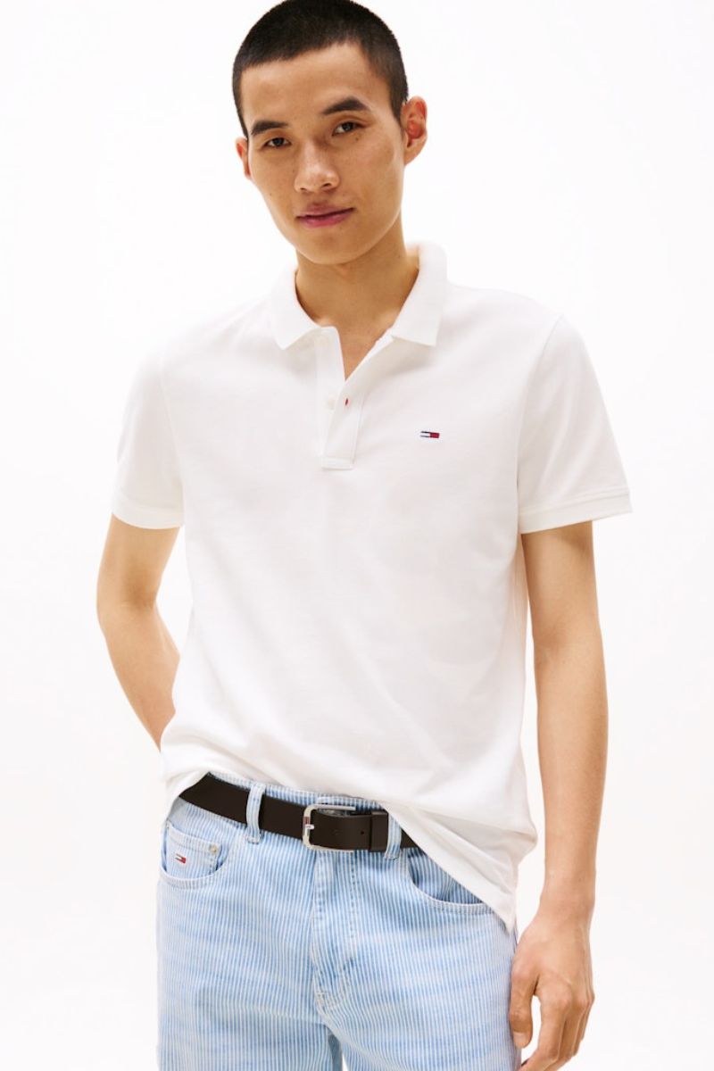 Tommy Jeans Slim Placket Polo Ecru