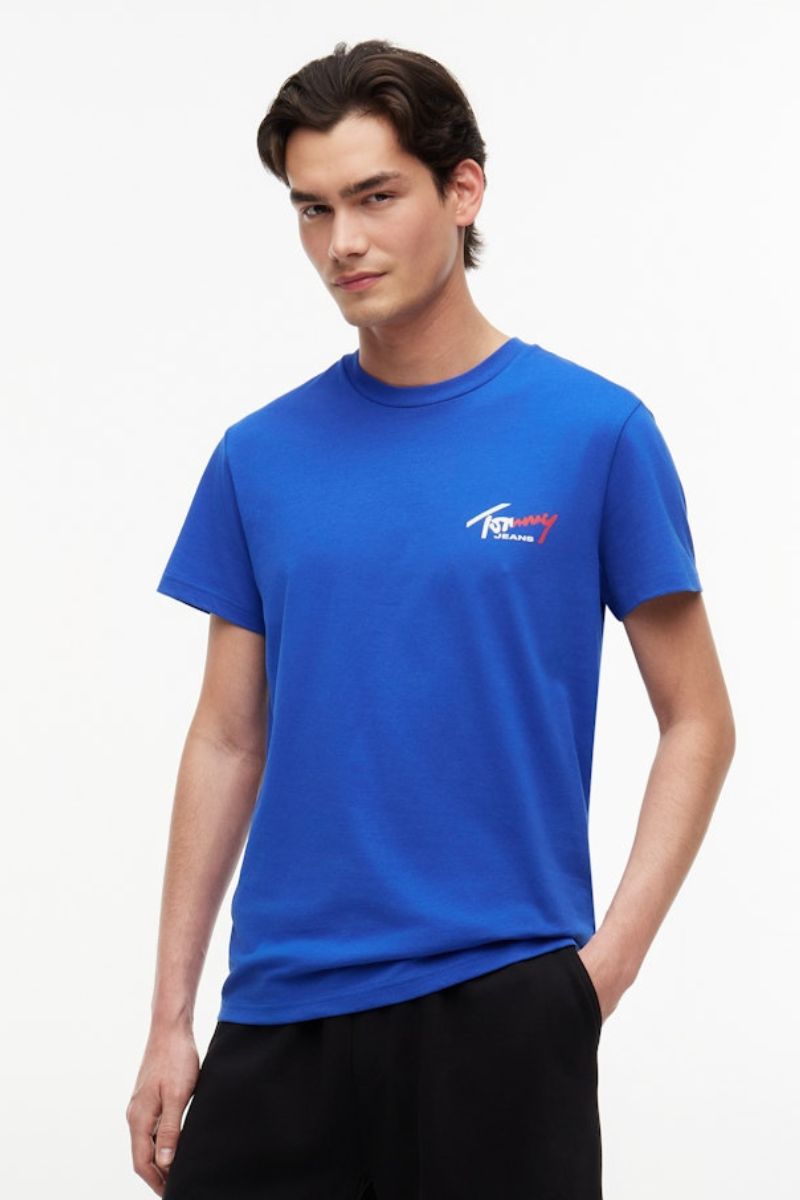 Tommy Jeans Slim Signature Chest T-Shirt Blue
