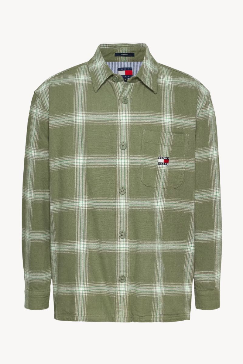 Tommy Jeans Cotton Slub Check Shirt Green