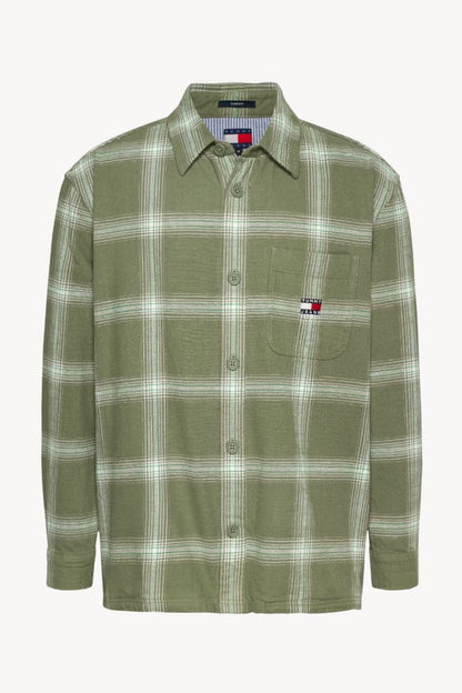Tommy Jeans Cotton Slub Check Shirt Green