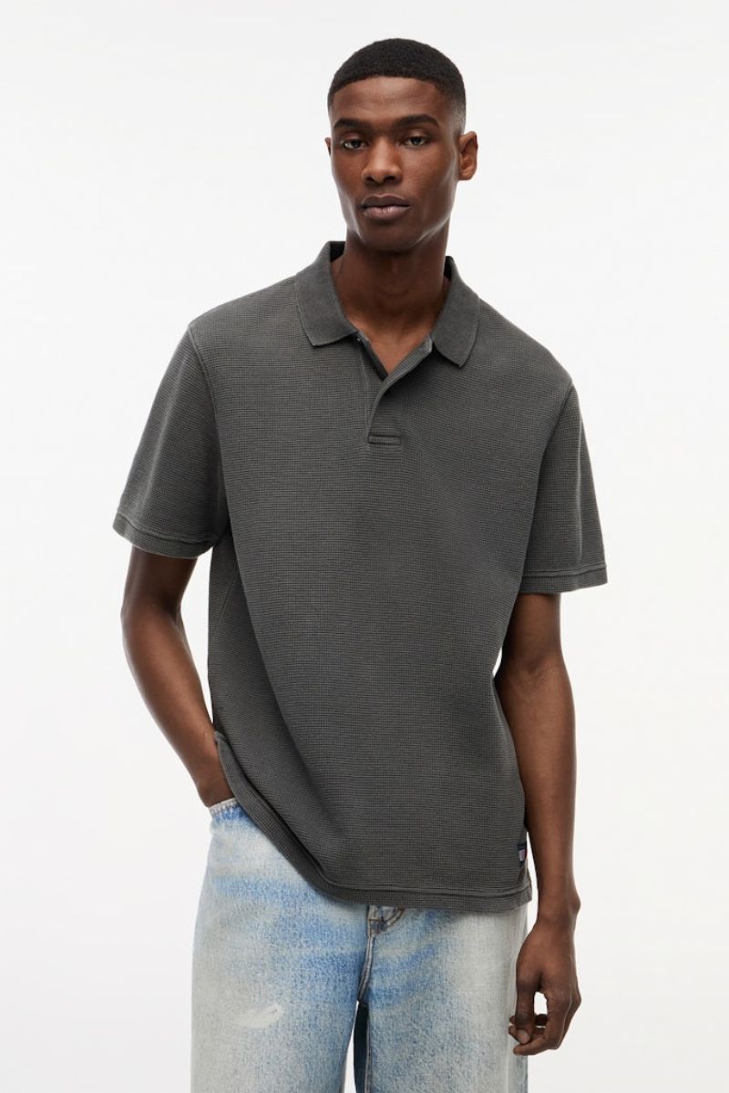 Tommy Jeans Washed Waffle Polo Black
