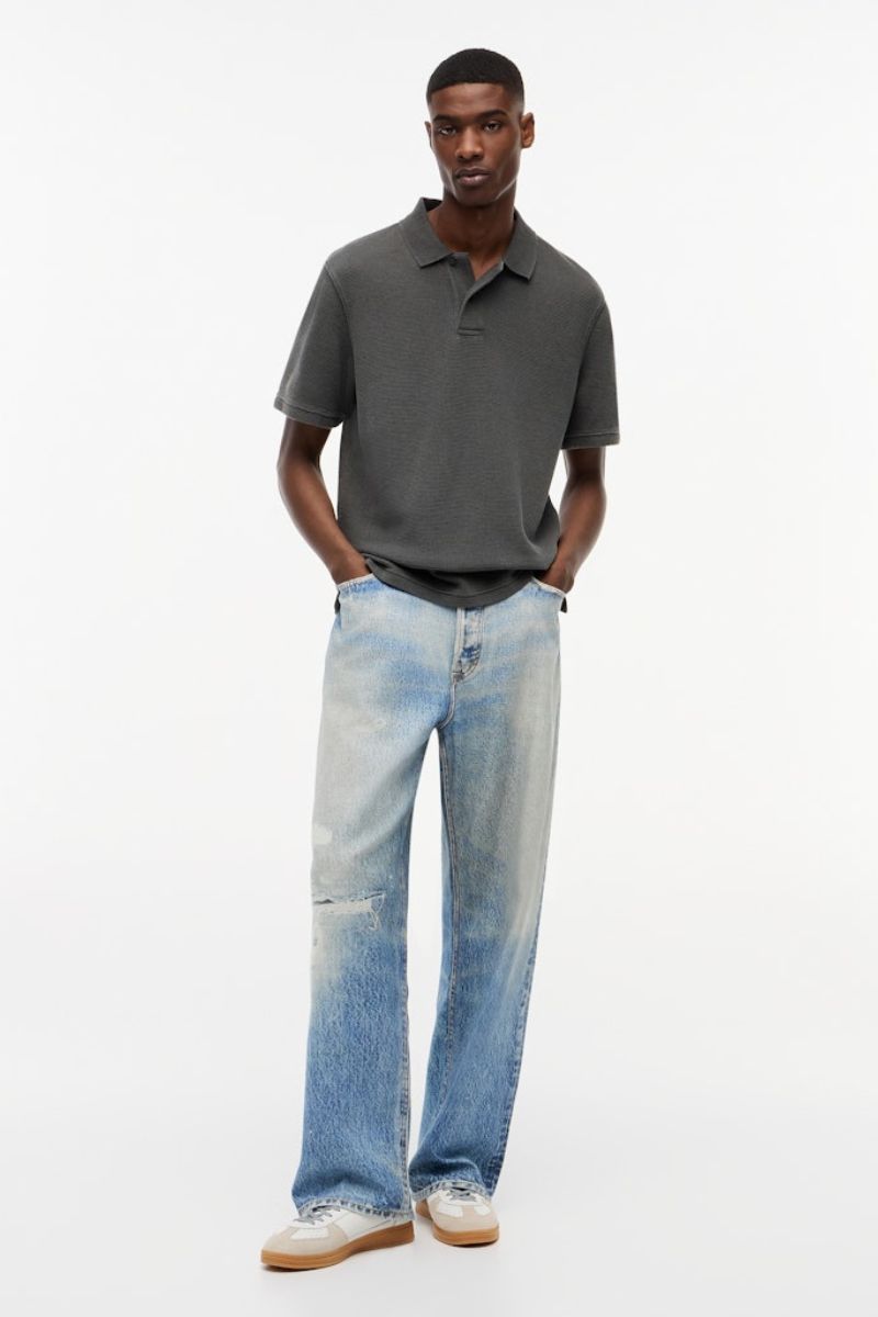 Tommy Jeans Washed Waffle Polo Black