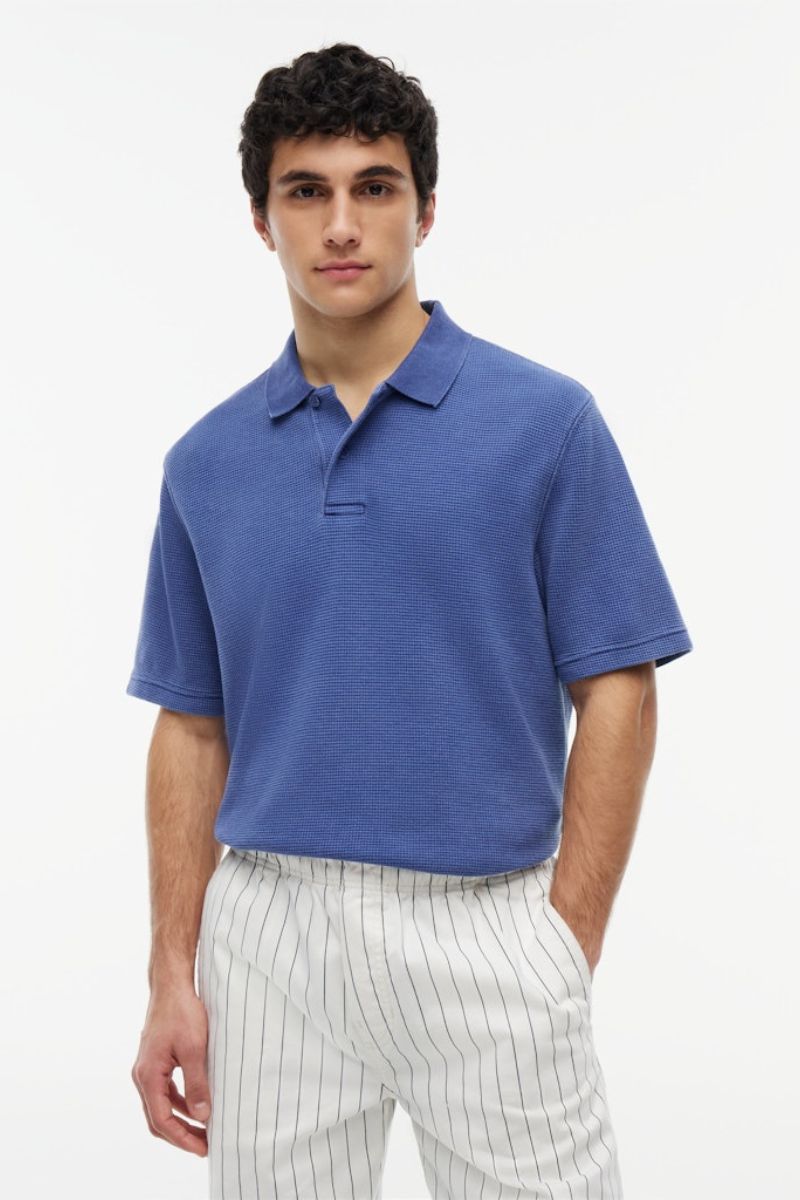 Tommy Jeans Washed Waffle Polo Blue