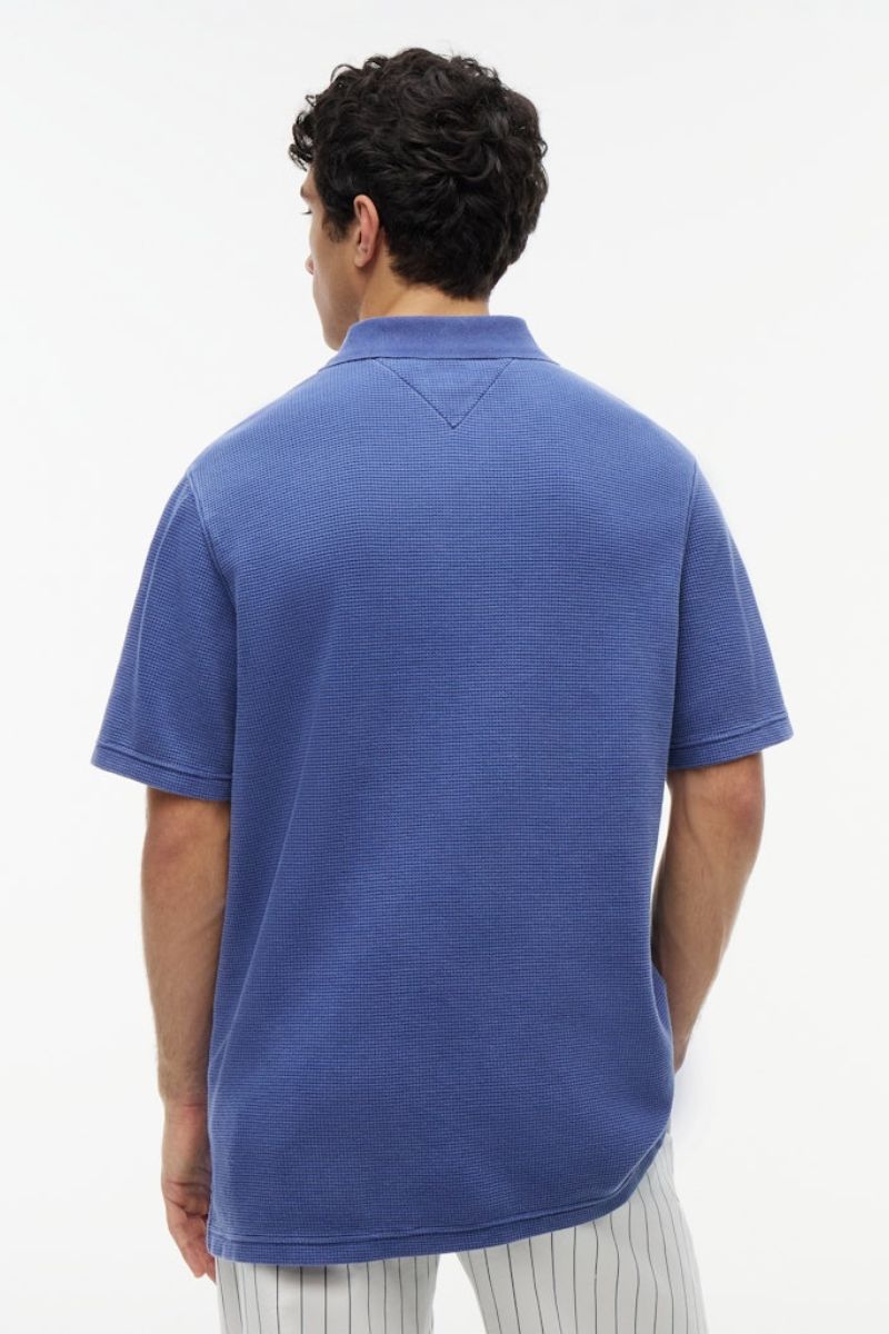 Tommy Jeans Washed Waffle Polo Blue