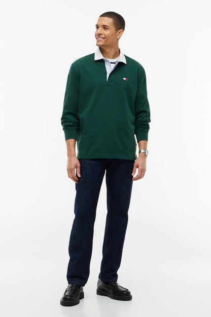 Tommy Jeans Relaxed Essential Badge Rugby Shirt Velvet Green