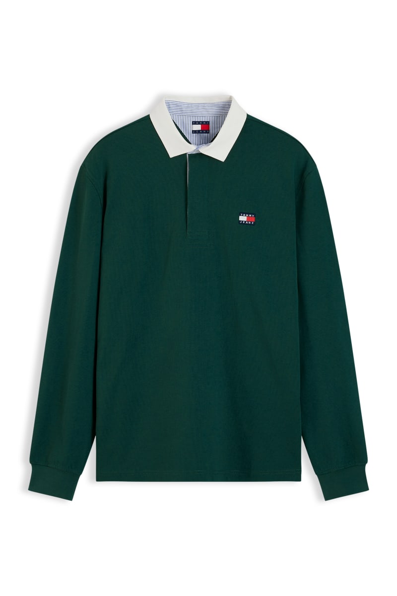 Tommy Jeans Relaxed Essential Badge Rugby Shirt Velvet Green