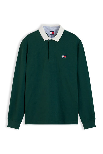 Tommy Jeans Relaxed Essential Badge Rugby Shirt Velvet Green