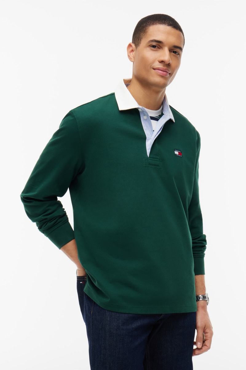 Tommy Jeans Relaxed Essential Badge Rugby Shirt Velvet Green