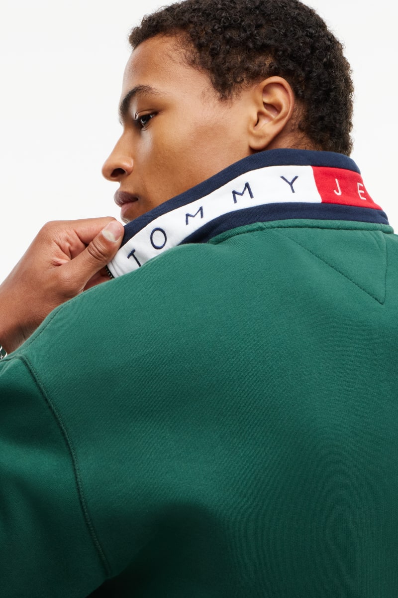 Tommy Jeans Relaxed Branded Collar Half Zip Sweatshirt Velvet Green