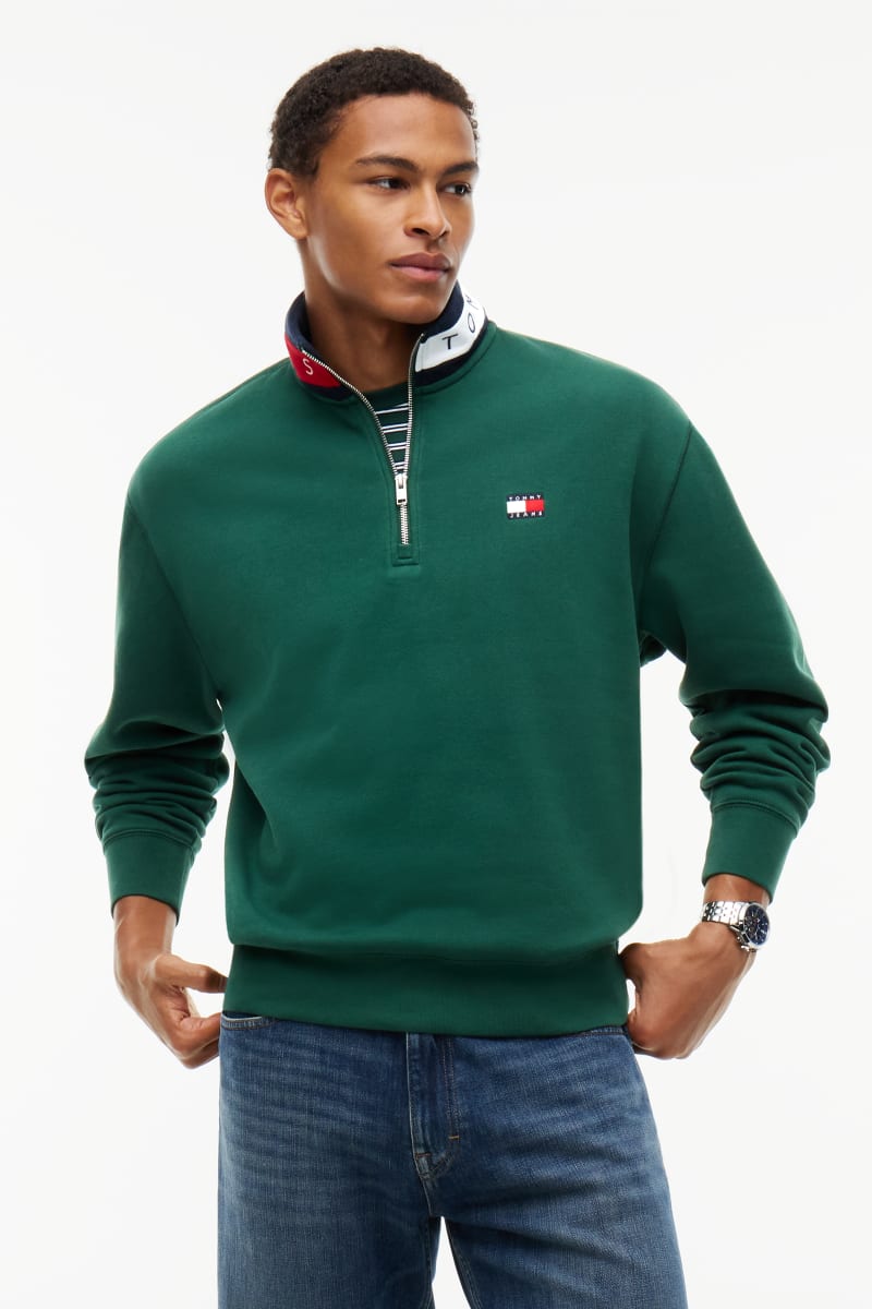 Tommy Jeans Relaxed Branded Collar Half Zip Sweatshirt Velvet Green