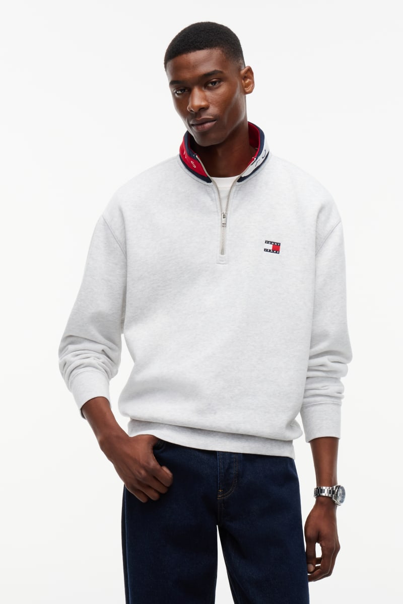 Tommy Jeans Relaxed Branded Collar Half Zip Sweatshirt Ice Grey Heather
