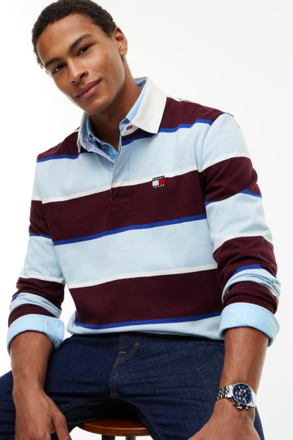 Tommy Jeans 23531 Relaxed Striped Rugby Shirt Calypso Berry Stripe