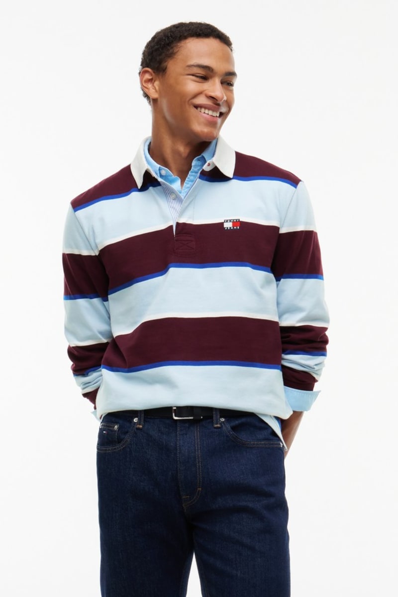 Tommy Jeans 23531 Relaxed Striped Rugby Shirt Calypso Berry Stripe