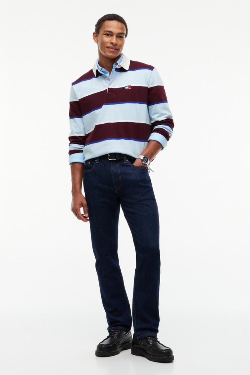 Tommy Jeans 23531 Relaxed Striped Rugby Shirt Calypso Berry Stripe
