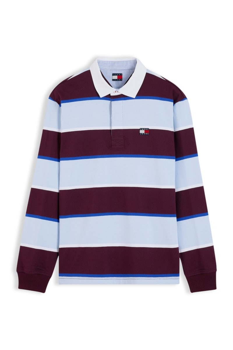 Tommy Jeans 23531 Relaxed Striped Rugby Shirt Calypso Berry Stripe