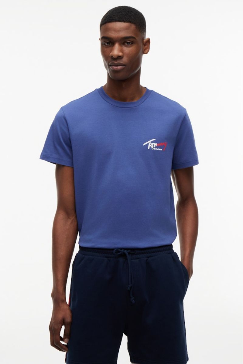 Tommy Jeans Slim Signature Chest T-Shirt Blue