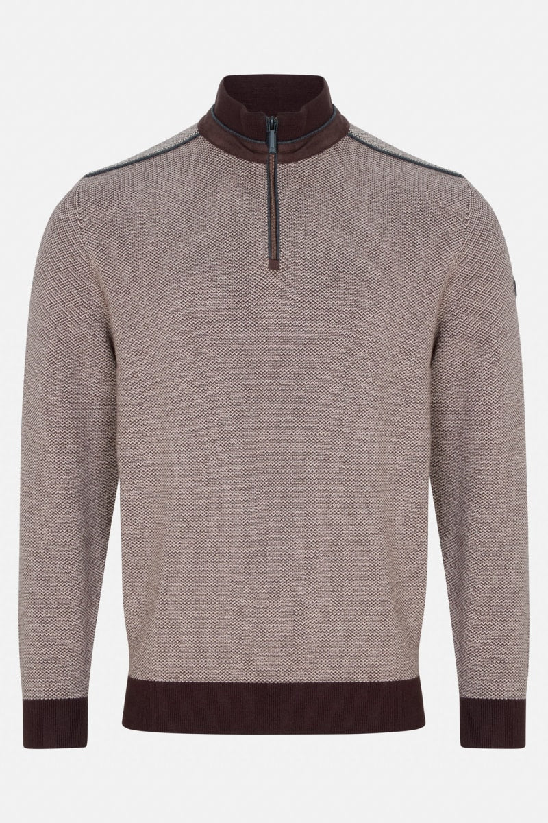 Benetti Troy Regular Fit Two Tone Quarter Zip Jumper Brown