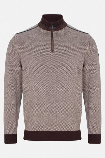 Benetti Troy Regular Fit Two Tone Quarter Zip Jumper Brown