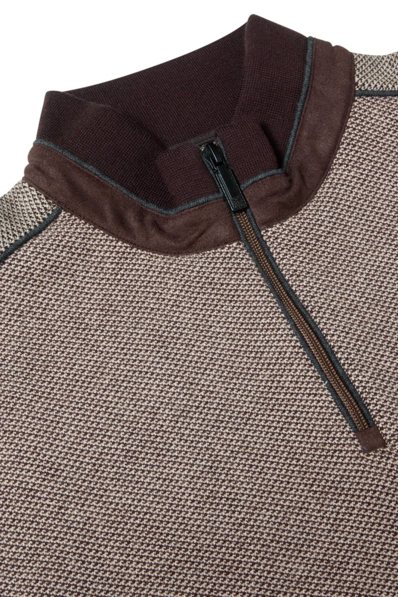 Benetti Troy Regular Fit Two Tone Quarter Zip Jumper Brown