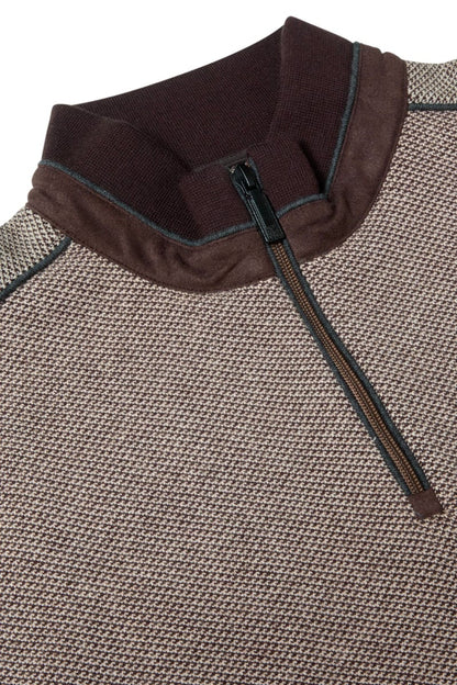 Benetti Troy Regular Fit Two Tone Quarter Zip Jumper Brown