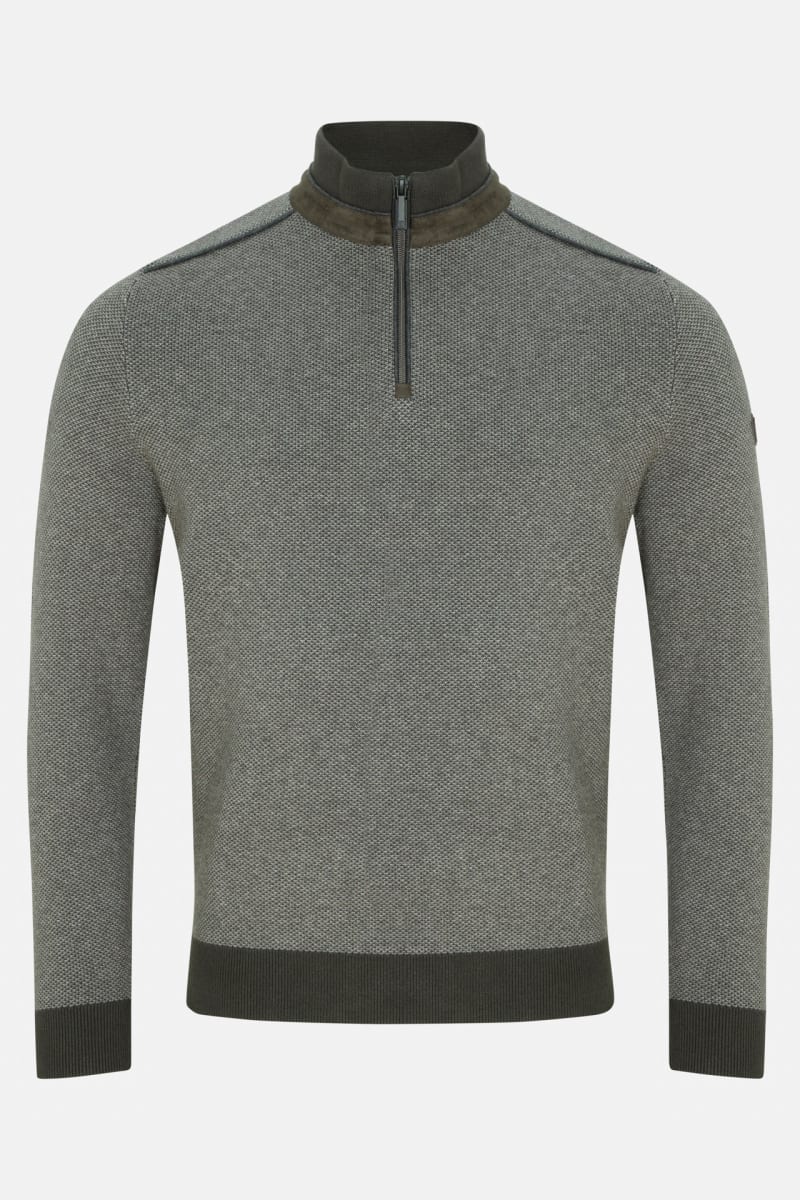Benetti Troy Regular Fit Two Tone Quarter Zip Jumper Forest