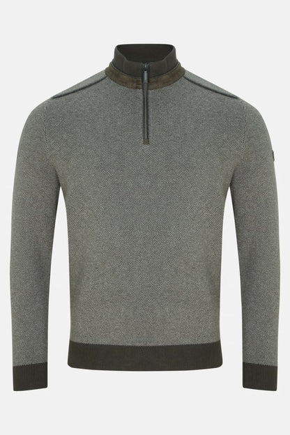 Benetti Troy Regular Fit Two Tone Quarter Zip Jumper Forest