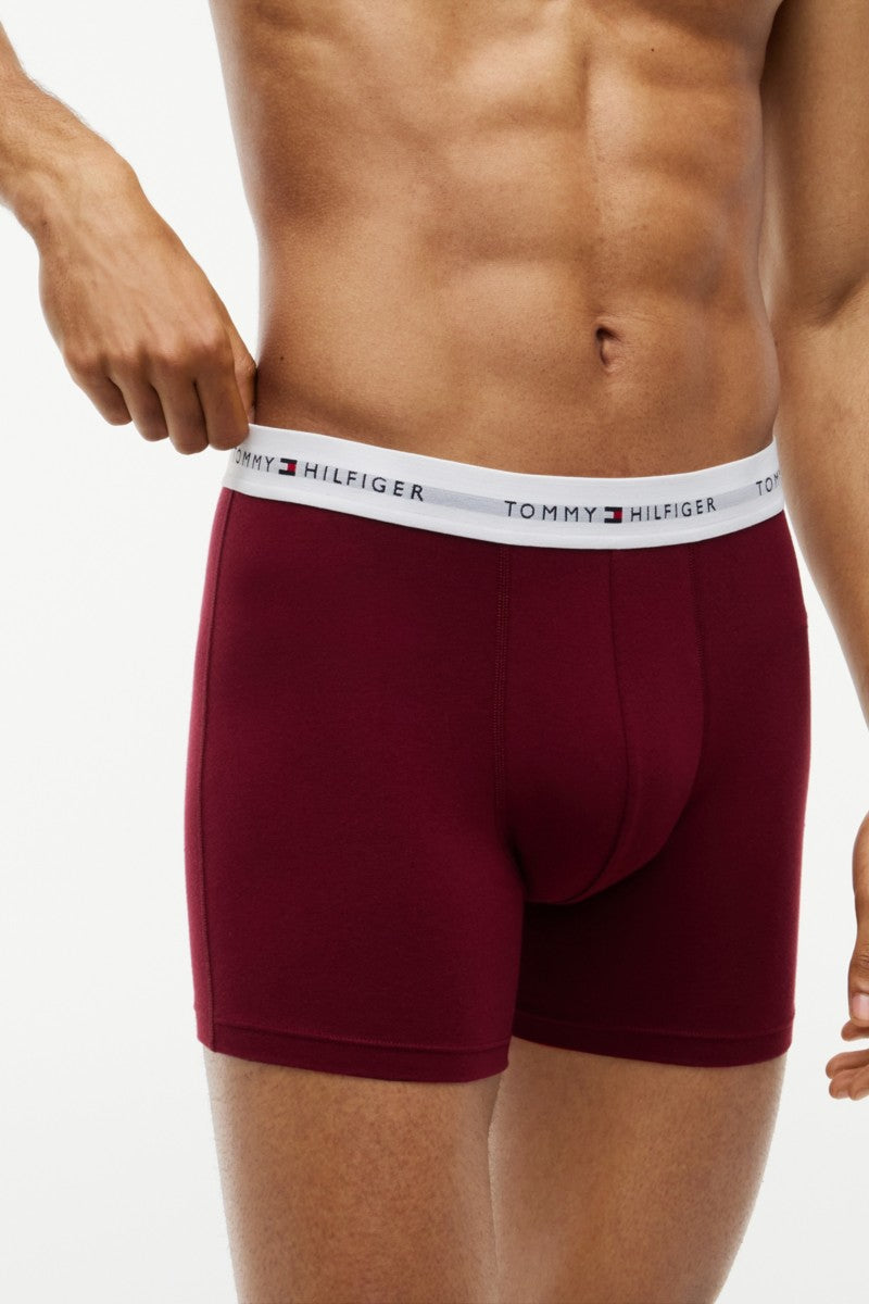 Tommy Hilfiger 38920 Signature Logo Boxer Briefs 3 Pack Opulent Blue Burgundy Blue Spell