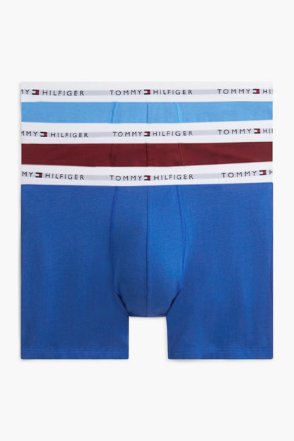 Tommy Hilfiger 38920 Signature Logo Boxer Briefs 3 Pack Opulent Blue Burgundy Blue Spell