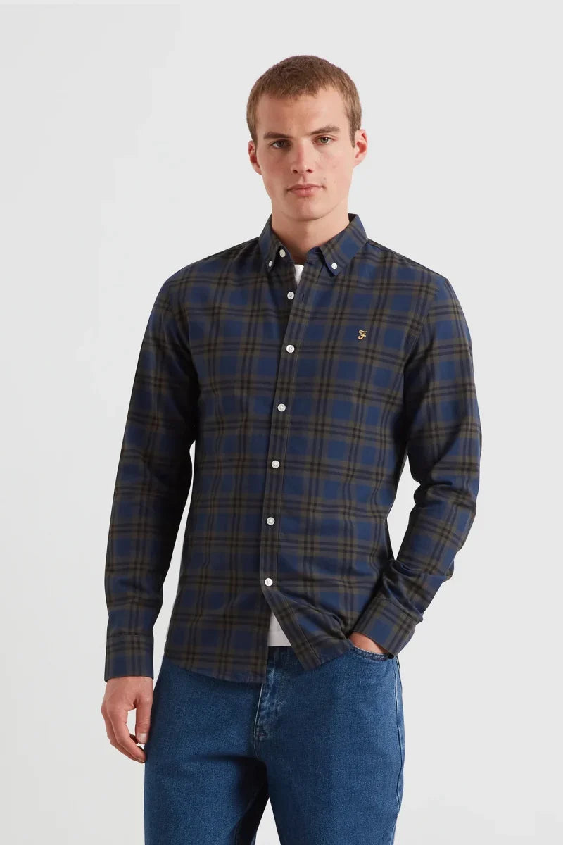 Farah Brewer Check Oxford Shirt Evergreen