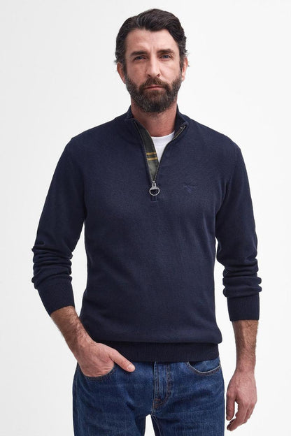 Barbour Cotton Half Zip Knit Jumper Navy