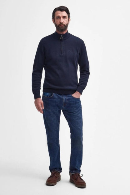 Barbour Cotton Half Zip Knit Jumper Navy