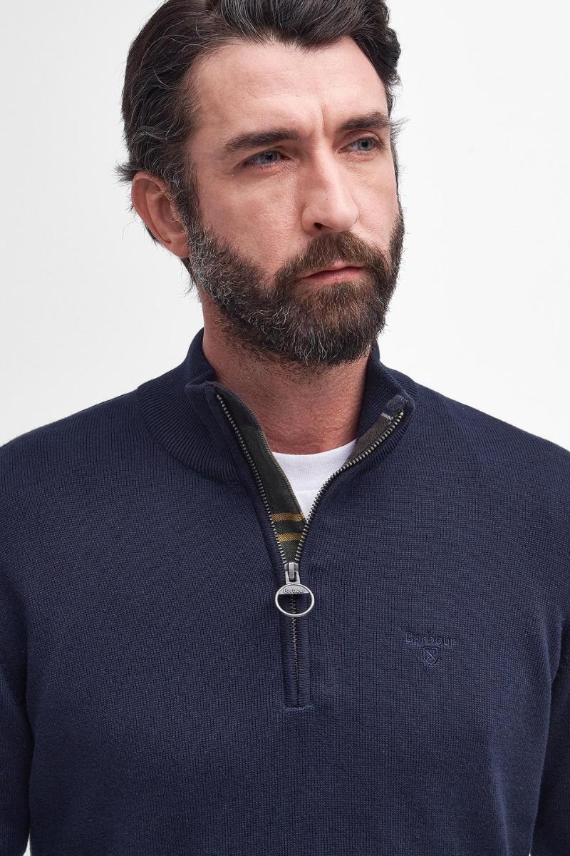 Barbour Cotton Half Zip Knit Jumper Navy